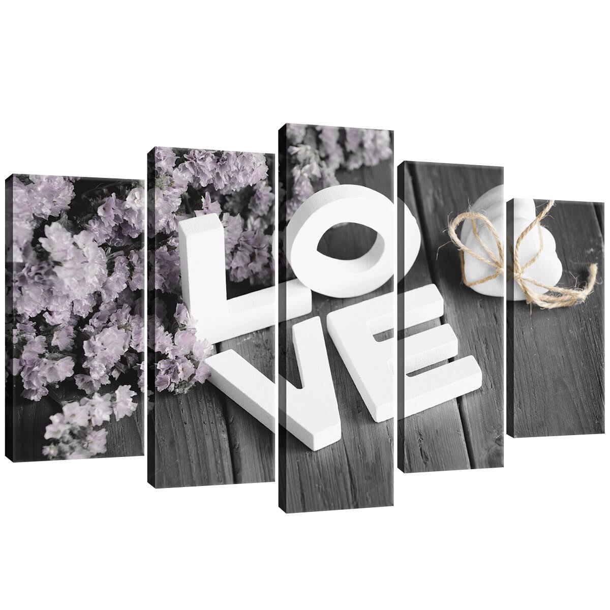 Set Tablouri DEGRETS 78524 Canvas, 60 x 100 cm, 5 piese (2x40x20 cm, 2x50x20 cm, 1x60x20 cm), Dragoste 1