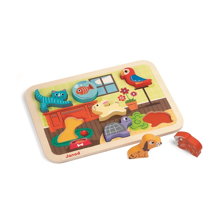 Janod fa puzzle, háziállatok, 7 darab