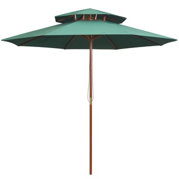 Umbrela de soare, dubla, cu stalp de lemn, vidaXL, Tesatura, 270 x 270 cm, Verde