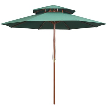 Umbrela de soare, dubla, cu stalp de lemn, vidaXL, Tesatura, 270 x 270 cm, Verde Umbrela de soare, dubla, cu stalp de lemn, vidaXL, Tesatura, 270 x 270 cm, Verde