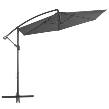Umbrela de exterior, suspendata cu stalp din aluminiu, vidaXL, Tesatura, 300 cm, Gri