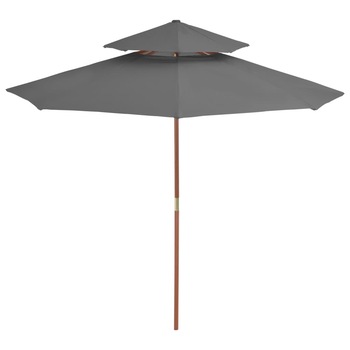 Umbrela de exterior, dubla, stalp din lemn, vidaXL, Tesatura, 270 cm, Gri