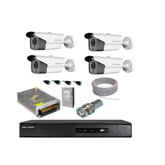 Kit supraveghere video profesional Hikvision 4 camere Full HD, 2 Mp, 40 m IR, HDD 1TB, + sursa de alimentare