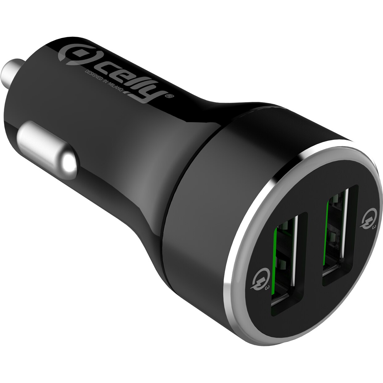 Incarcator auto Celly Qualcomm 3.0 SmartCharge, 2xUSB, 18W, Negru