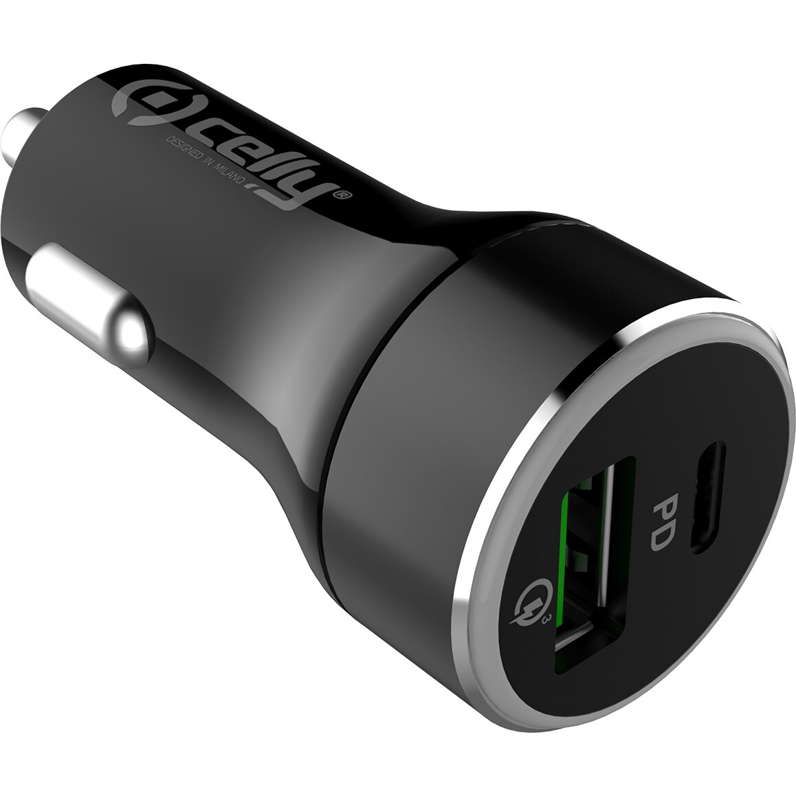 Incarcator auto Celly Qualcomm 3.0 SmartCharge, USB Type C, 18W, Negru
