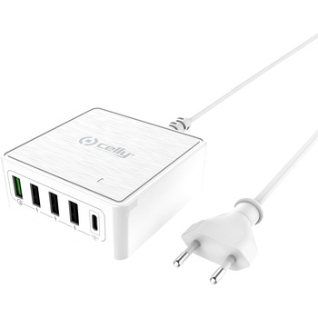 Incarcator retea Celly Qualcomm 3.0 SmartCharge, 4xUSB, USB Type C, 60W, Alb Incarcator retea Celly Qualcomm 3.0 SmartCharge, 4xUSB, USB Type C, 60W, Alb