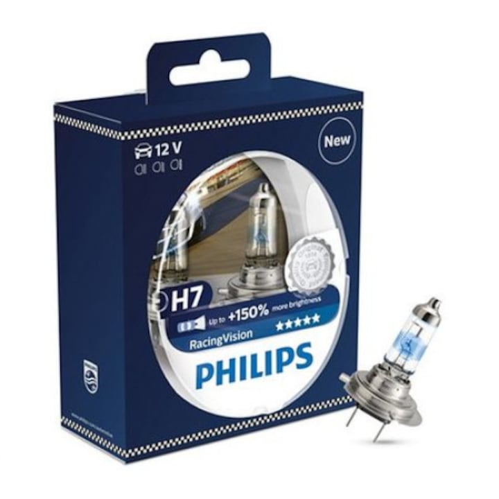 BUR 2 db Philips H7 RACING VISION halogén fényszóró autó izzó, 150% -os, 12V, 55W