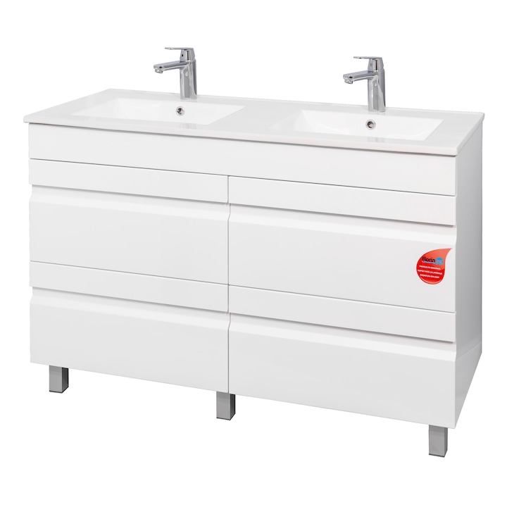 Florin Art MDF fürdőszobabútor festett előlapok és oldalak 4 soft close fiókkal + dupla mosdó 1200