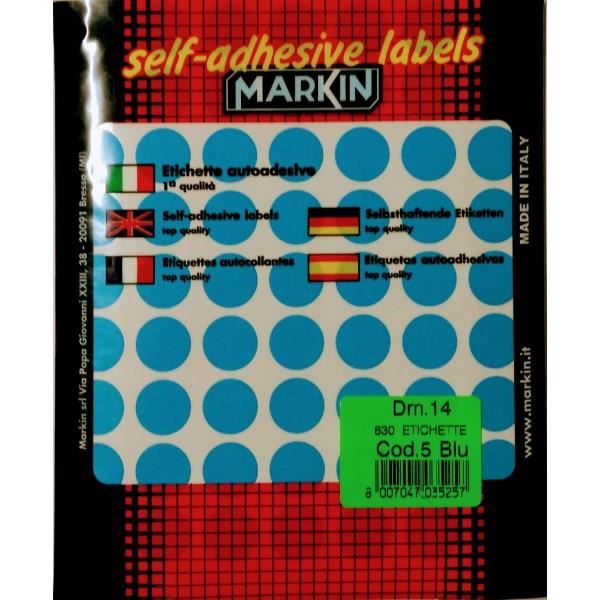 Etichete autoadezive MARKIN, forma de bulina, 630 bucati, albastru