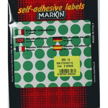 Etichete autoadezive MARKIN, forma de bulina, 630 bucati, verde Etichete autoadezive MARKIN, forma de bulina, 630 bucati, verde