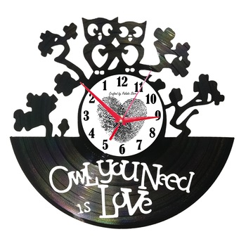 Ceas de perete disc vinil sens invers - Owl we need is Love Ceas de perete disc vinil sens invers - Owl we need is Love