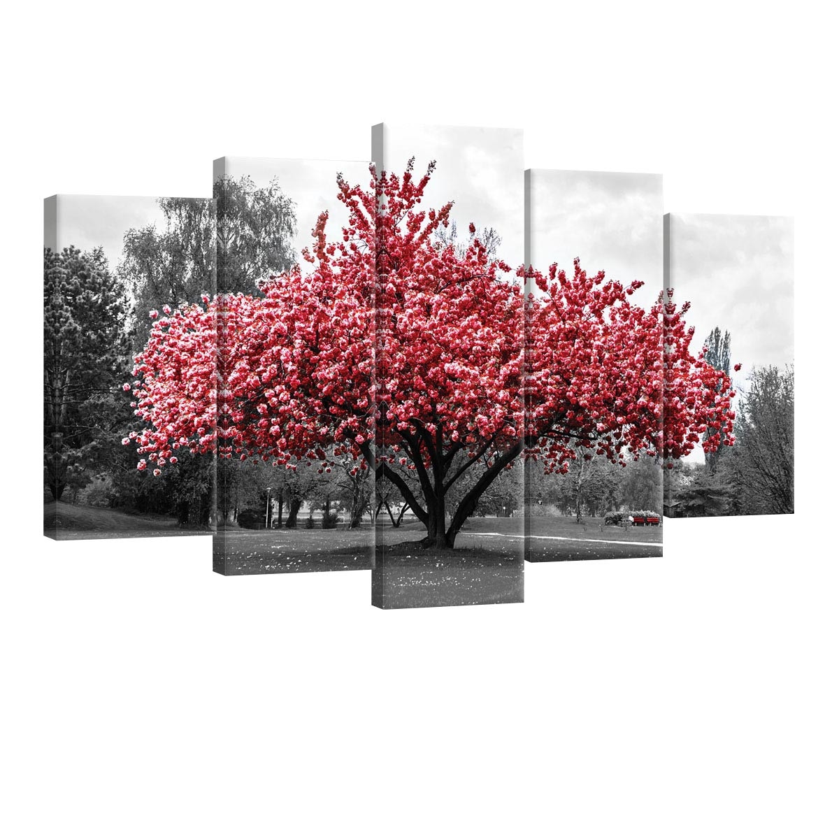 Set Tablouri DEGRETS 78531 Canvas, 60 x 100 cm, 5 piese (2x40x20 cm, 2x50x20 cm, 1x60x20 cm), Culoare roz