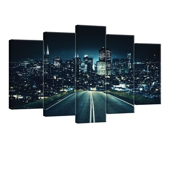 Set Tablouri DEGRETS 78533 Canvas, 60 x 100 cm, 5 piese (2x40x20 cm, 2x50x20 cm, 1x60x20 cm), Plimbare de noapte Set Tablouri DEGRETS 78533 Canvas, 60 x 100 cm, 5 piese (2x40x20 cm, 2x50x20 cm, 1x60x20 cm), Plimbare de noapte