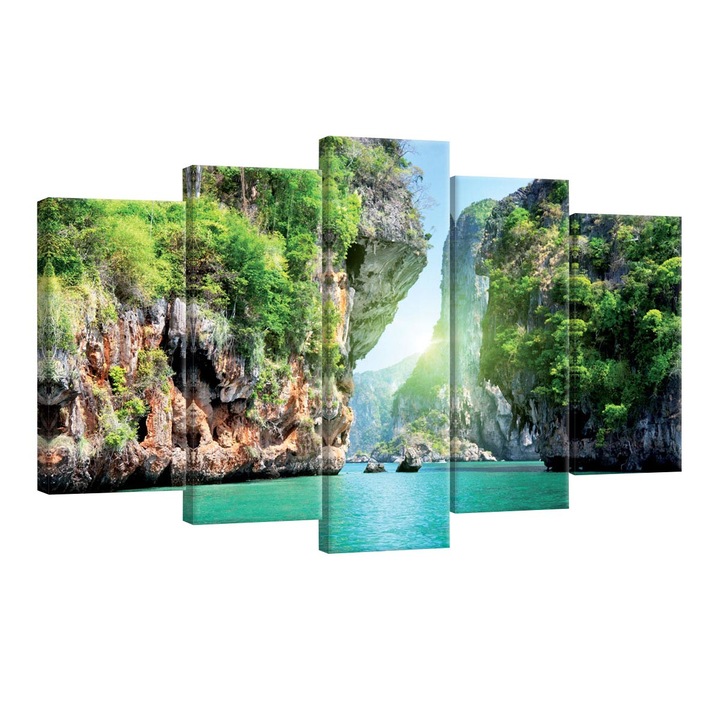 Set Tablouri DEGRETS 78538 Canvas, 60 x 100 cm, 5 piese (2x40x20 cm, 2x50x20 cm, 1x60x20 cm), Laguna 1 3D