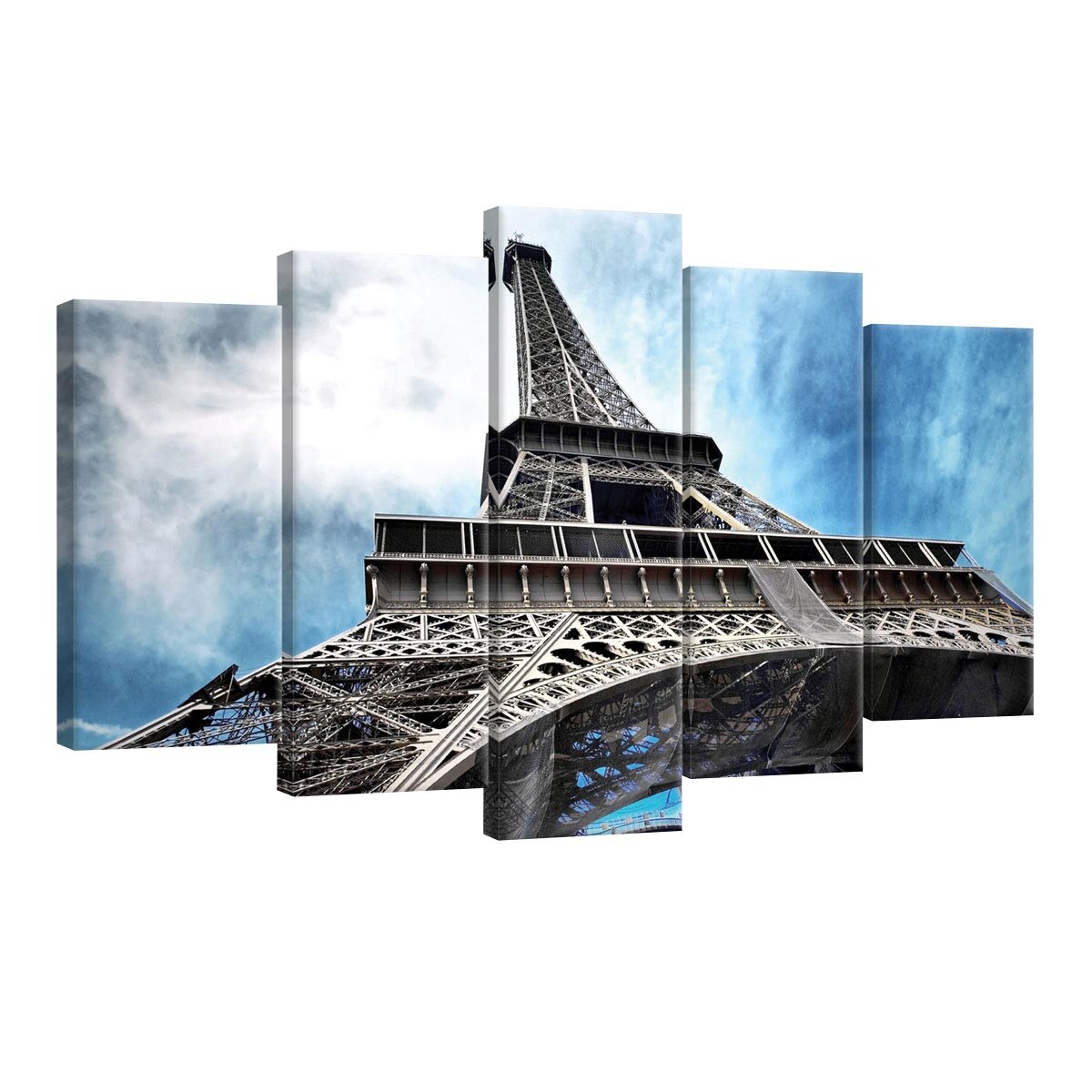 Set Tablouri DEGRETS 78539 Canvas, 60 x 100 cm, 5 piese (2x40x20 cm, 2x50x20 cm, 1x60x20 cm), Turnul Eiffel 1