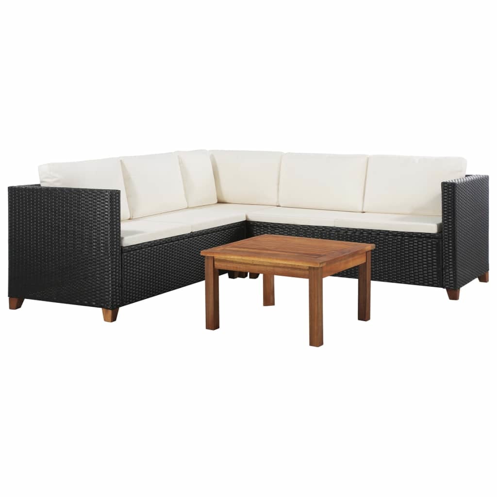 Set mobilier de gradina cu canapea din poliratan si masa de lemn, vidaXL, Negru, 124 x 65 x 62 cm