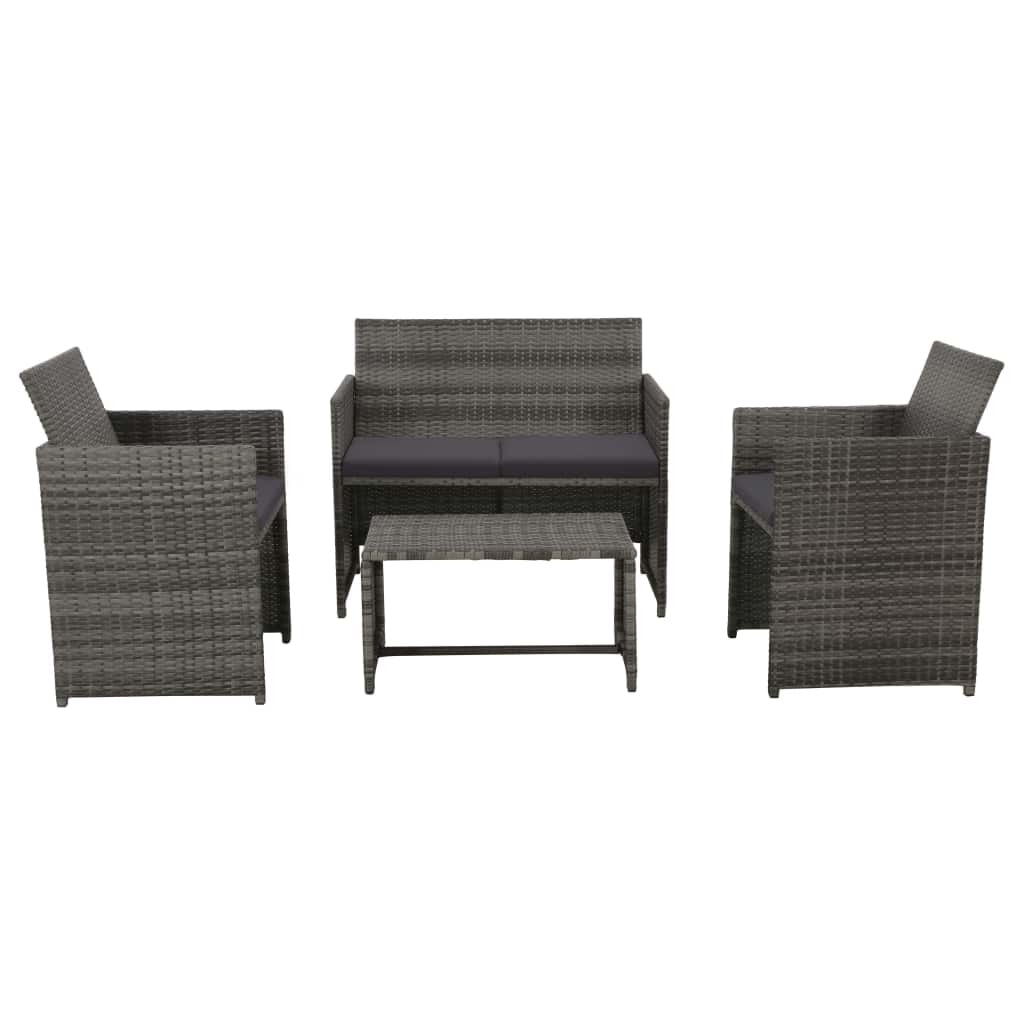 Set mobilier de gradina, cu masa si fotolii, vidaXL, Poliratan, Gri, 70 x 40 x 38 cm