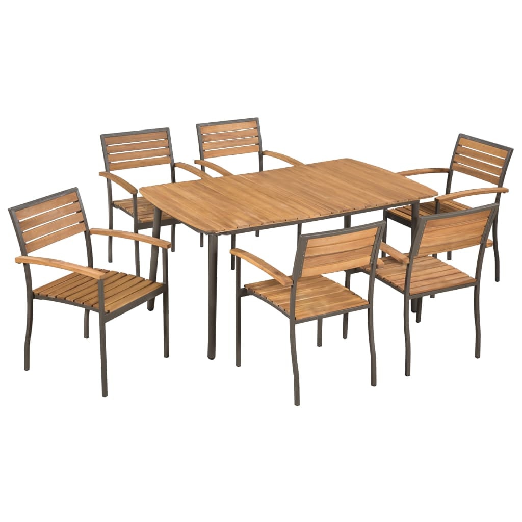 Set mobilier de exterior, 7 piese, vidaXL, Poliratan, Gri, 150 x 90 x 72 cm