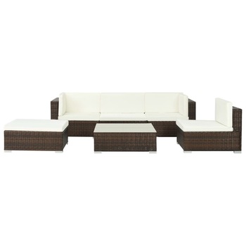 Set mobilier de gradina, canapea, taburet si masa, 17 piese, vidaXL, Tesatura, Maro Set mobilier de gradina, canapea, taburet si masa, 17 piese, vidaXL, Tesatura, Maro