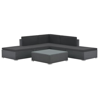 Set mobilier de gradina, canapea coltar si masa, 15 piese, vidaXL, Lemn, Negru, 74 x 74 x 26 cm Set mobilier de gradina, canapea coltar si masa, 15 piese, vidaXL, Lemn, Negru, 74 x 74 x 26 cm