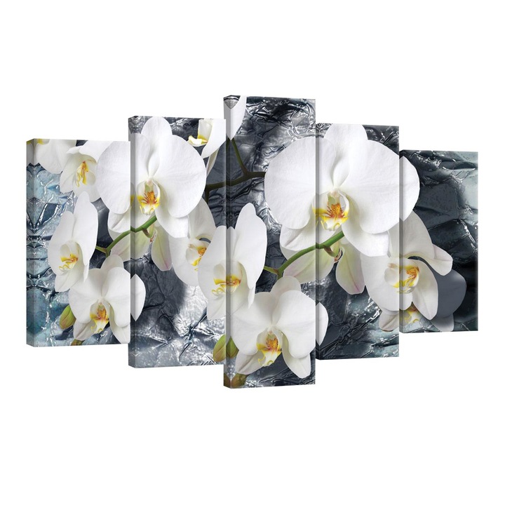 Set Tablouri DEGRETS 78542 Canvas, 60 x 100 cm, 5 piese (2x40x20 cm, 2x50x20 cm, 1x60x20 cm), Orhidee 1