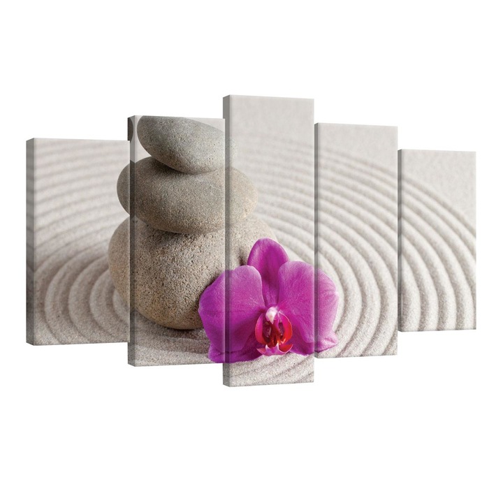 Set Tablouri DEGRETS 78540 Canvas, 60 x 100 cm, 5 piese (2x40x20 cm, 2x50x20 cm, 1x60x20 cm), Orhidee spa mov