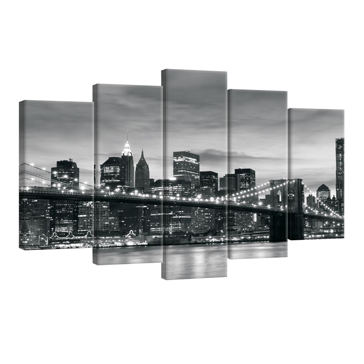 Set Tablouri DEGRETS 78549 Canvas, 60 x 100 cm, 5 piese (2x40x20 cm, 2x50x20 cm, 1x60x20 cm), Podul Brooklyn 3