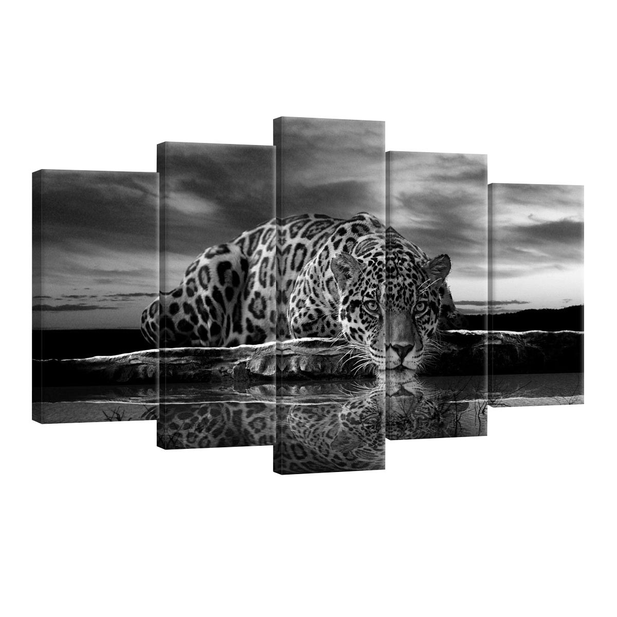 Set Tablouri DEGRETS 78553 Canvas, 60 x 100 cm, 5 piese (2x40x20 cm, 2x50x20 cm, 1x60x20 cm), Leopard 1