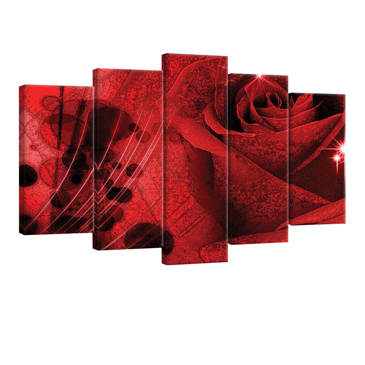 Set Tablouri DEGRETS 78557 Canvas, 60 x 100 cm, 5 piese (2x40x20 cm, 2x50x20 cm, 1x60x20 cm), Trandafir Abstractie 3D