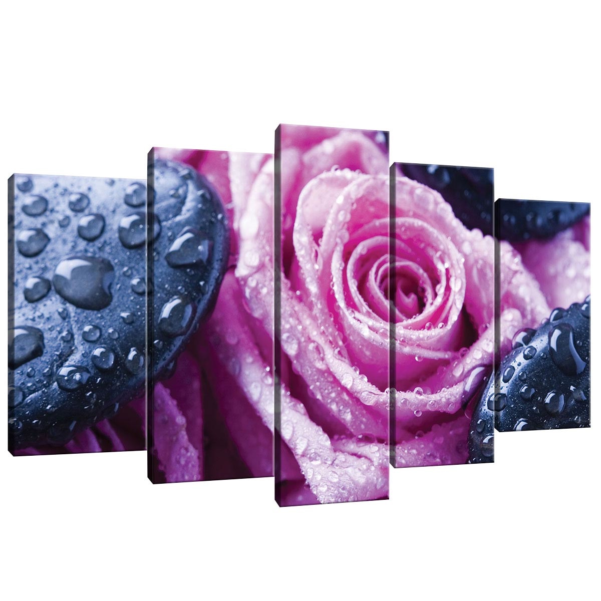 Set Tablouri DEGRETS 78561 Canvas, 60 x 100 cm, 5 piese (2x40x20 cm, 2x50x20 cm, 1x60x20 cm), Trandafiri relaxare