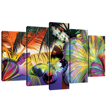 Set Tablouri DEGRETS 78562 Canvas, 60 x 100 cm, 5 piese (2x40x20 cm, 2x50x20 cm, 1x60x20 cm), Flori fluture Set Tablouri DEGRETS 78562 Canvas, 60 x 100 cm, 5 piese (2x40x20 cm, 2x50x20 cm, 1x60x20 cm), Flori fluture