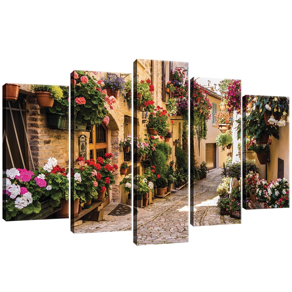 Set Tablouri DEGRETS 78563 Canvas, 60 x 100 cm, 5 piese (2x40x20 cm, 2x50x20 cm, 1x60x20 cm), Alee cu flori 2