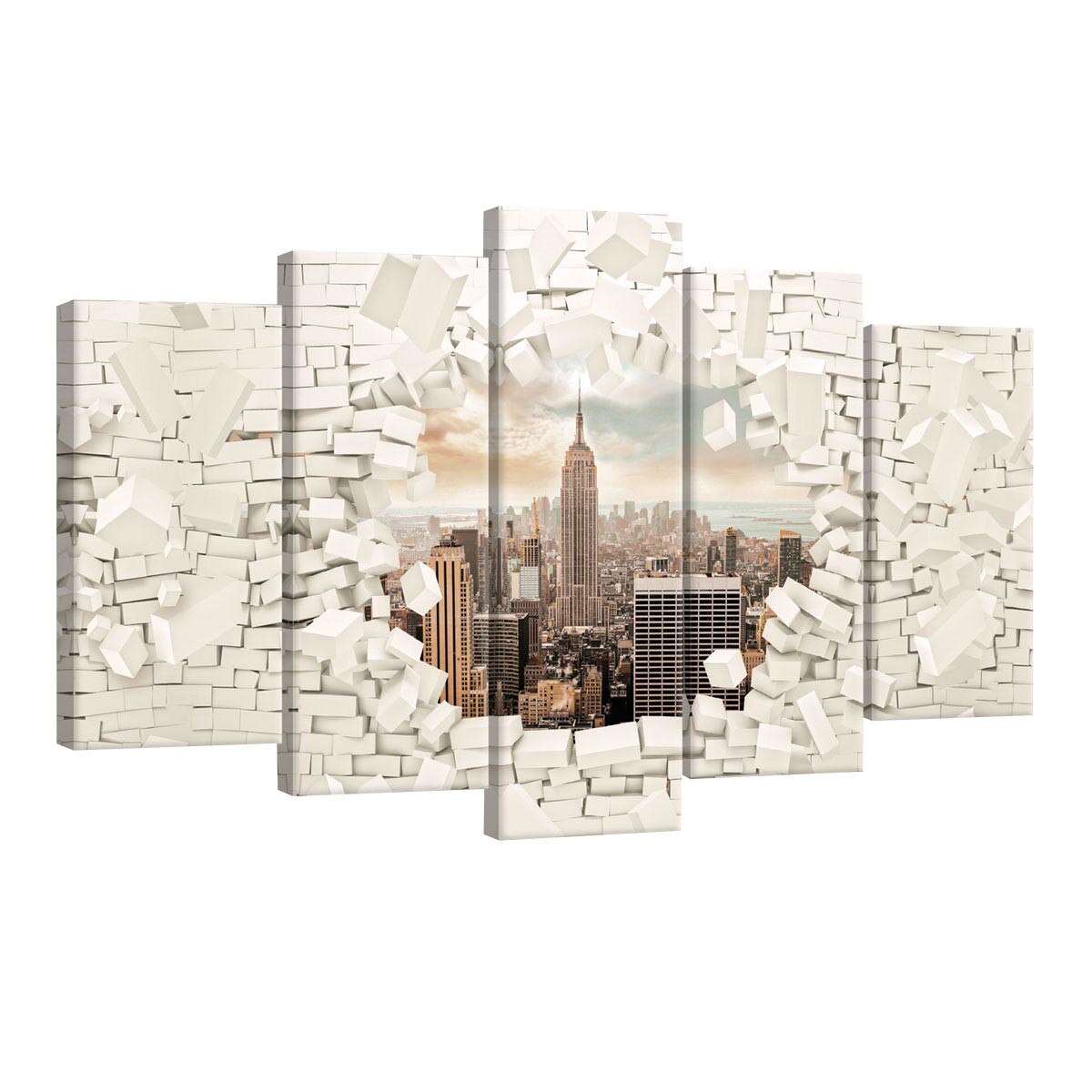 Set Tablouri DEGRETS 78565 Canvas, 60 x 100 cm, 5 piese (2x40x20 cm, 2x50x20 cm, 1x60x20 cm), New York 3D Wall