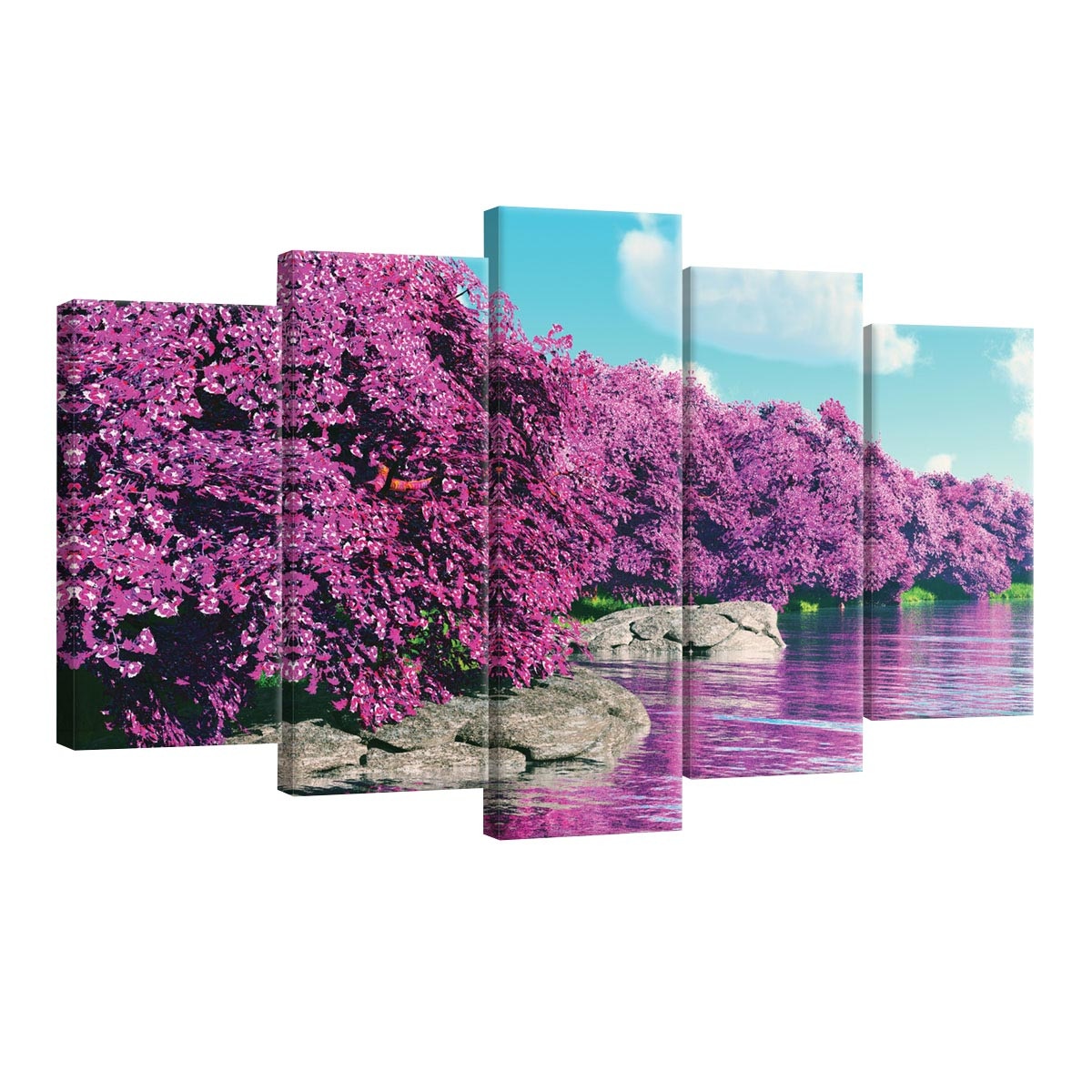 Set Tablouri DEGRETS 78576 Canvas, 60 x 100 cm, 5 piese (2x40x20 cm, 2x50x20 cm, 1x60x20 cm), Magie mov