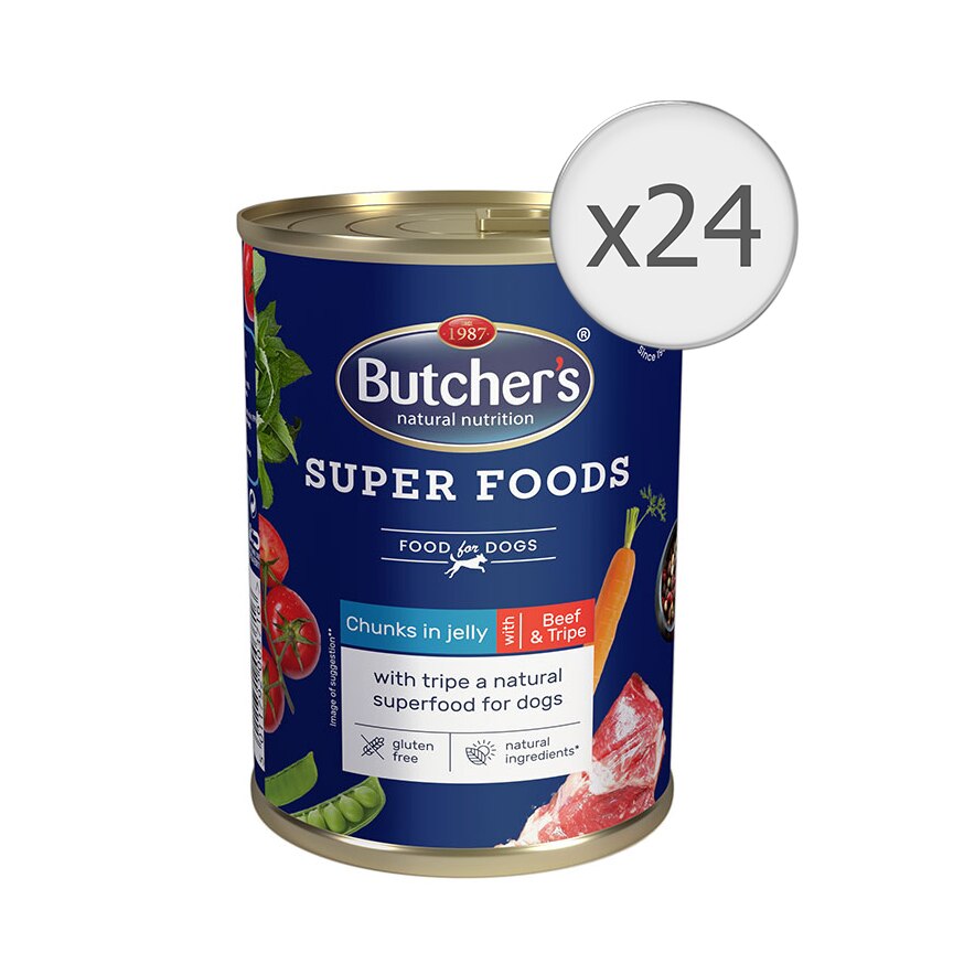 Hrana umeda pentru caini Butcher's Superfood, Vita & Organe in Aspic, 24x400g