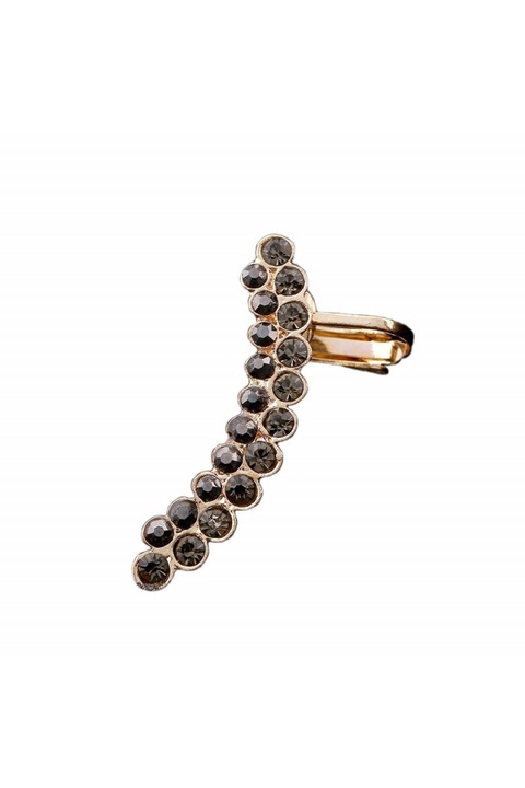 Cercel Ear cuff elegant, doua randuri arcuite cu cristale zig zag, Culoare argintiu - cristal alb, Urechea stanga