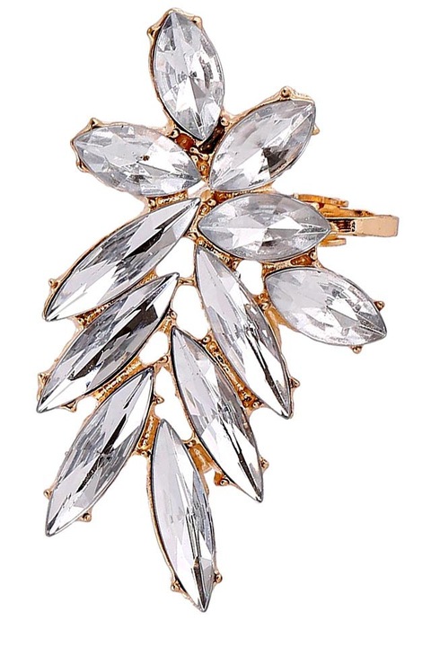 Cercel Ear cuff statement, winter flower, cu cristale albe ascutite, Auriu