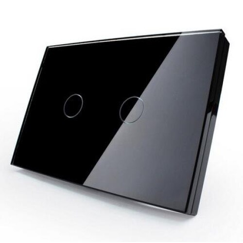 Intrerupator Qsmart Touch T2, panou frontal sticla securizata, Tempered Glass 4mm, 2 circuite, 10A, Negru