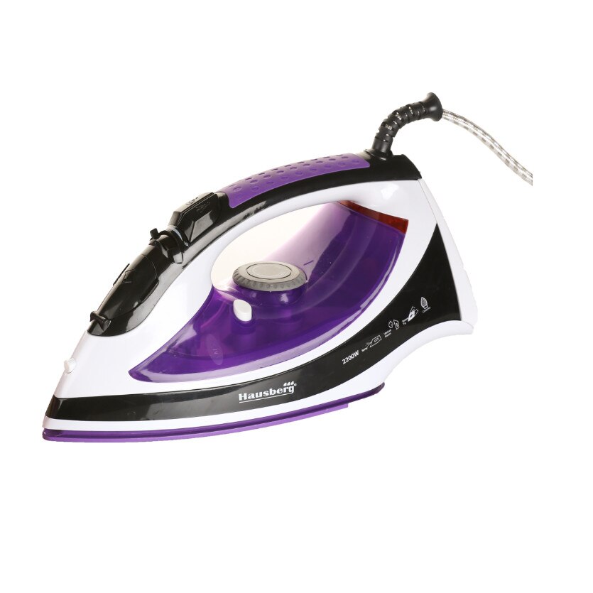 Fier de calcat Hausberg HB-7802M, talpa ceramica, jet de abur 12g/min, abur pe verticala 25g/min, sistem antipicurare, sistem autocuratare, 2200W