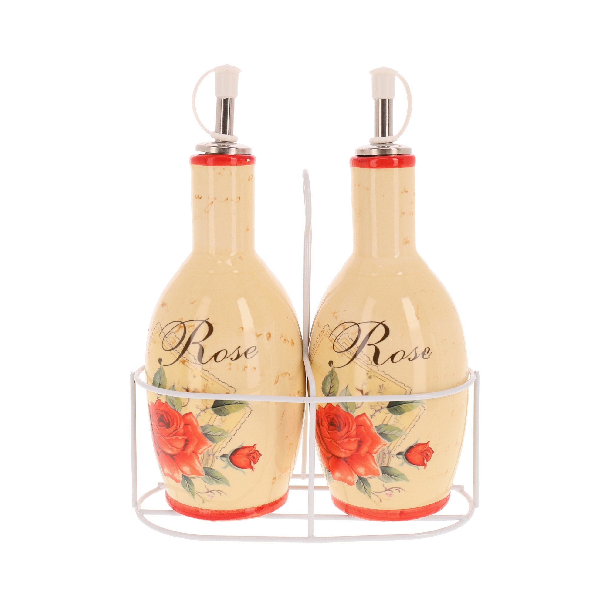 Set oliviera 2 piese ceramica model trandafir cu suport metal 1087