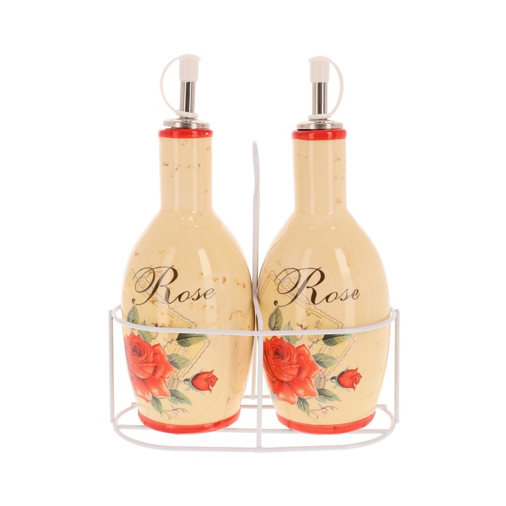 Set oliviera 2 piese ceramica model trandafir cu suport metal 1087