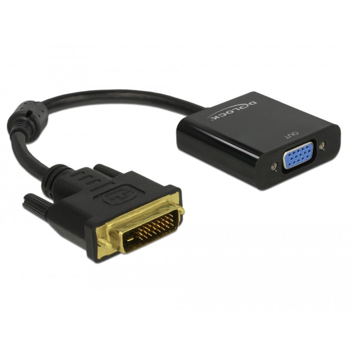 Adaptor DVI-D Dual Link 24+1pini la VGA T-M Negru, Delock 65658