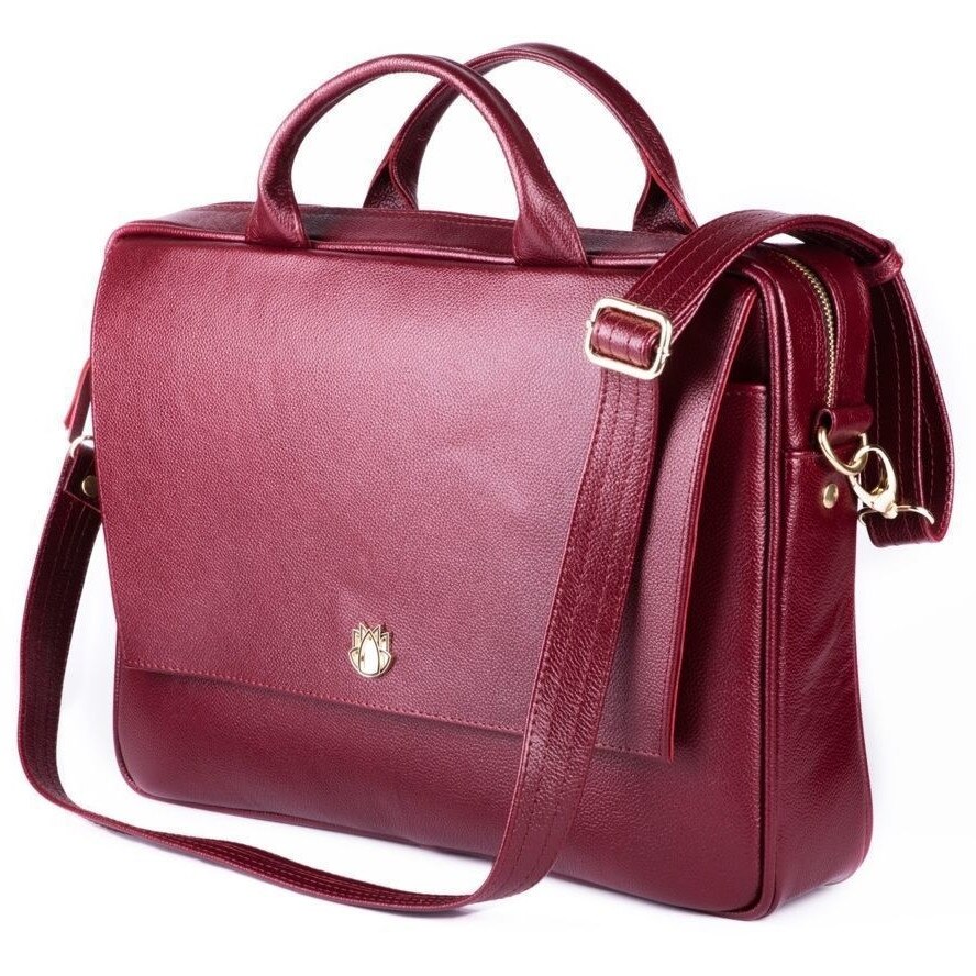 Geanta laptop din piele naturala 15'4 Solier FL14 Rimini, Rosu