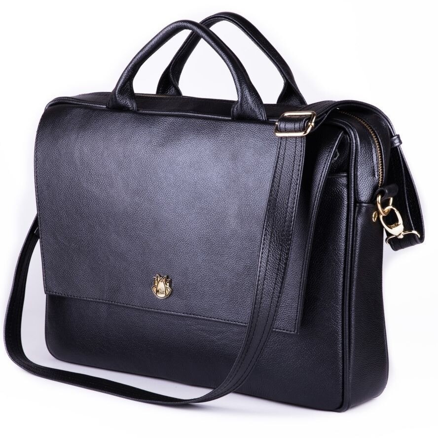 Geanta in piele naturala, 15'4 laptop, A4, Solier, FL14 Rimini, Negru