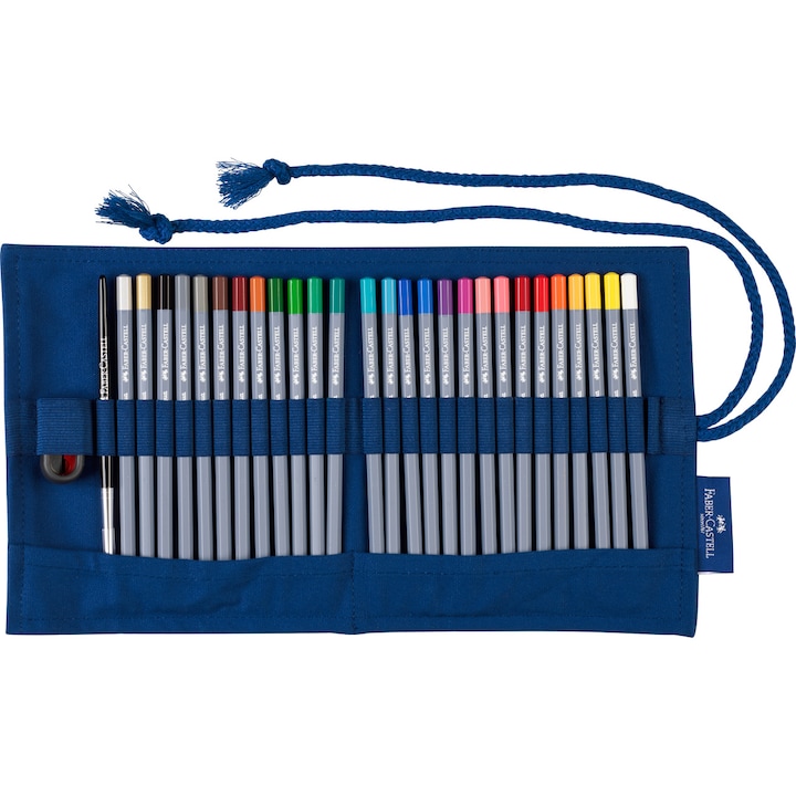 Rollup Faber-Castell Aquarelle Goldfaber, 27 creioane colorate si Accesorii