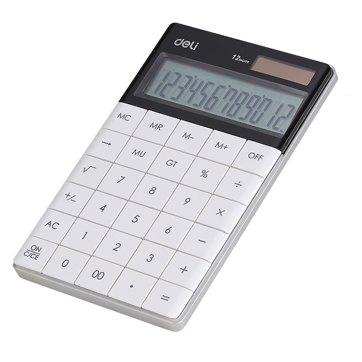Calculator Birou Deli Modern, 12 digiti, alb