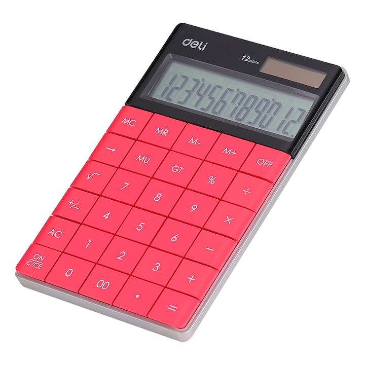 Calculator Birou Deli Modern, 12 digiti, rosu