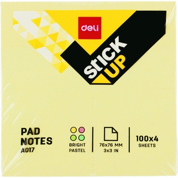 Notes Adeziv Deli, 4 Culori Pastel, 400 File, 76x76 mm Notes Adeziv Deli, 4 Culori Pastel, 400 File, 76x76 mm