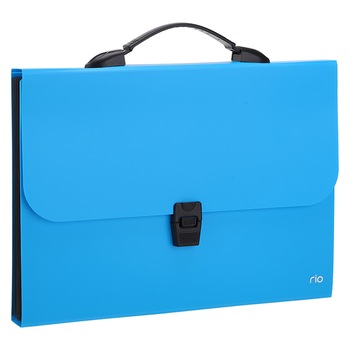 Servieta Deli din Plastic cu Maner, 7 Compartimente, Culoare Albastru Servieta Deli din Plastic cu Maner, 7 Compartimente, Culoare Albastru