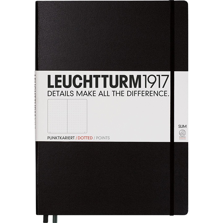 Leuchtturm A5-ös jegyzetfüzet, pontozott, keménytáblás, fekete